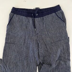 Athleta Navy Pinstripe Linen Pants